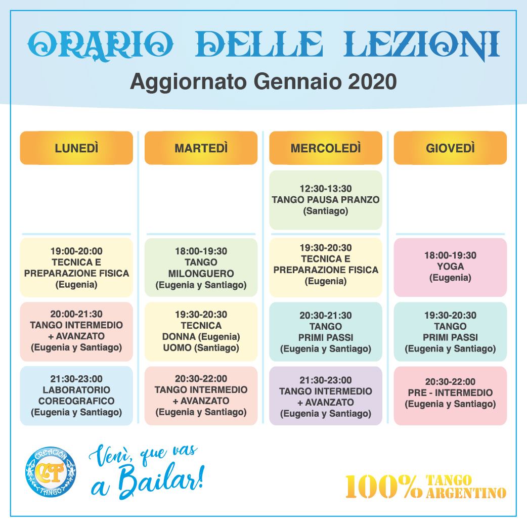 Orario lezioni Creacion Tango aggiornato