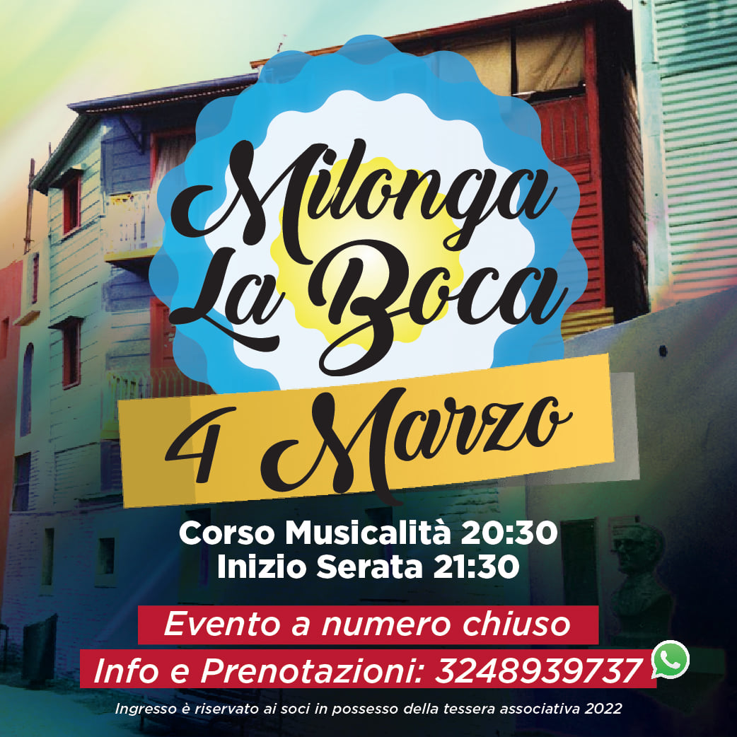Nuova Milonga La Boca: Venerdì 4 Marzo
